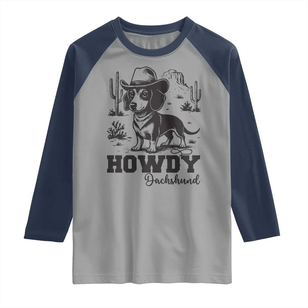 Funny Cowboy Dog Raglan Shirt Howdy Dachshund Vintage Western - Wonder Print Shop