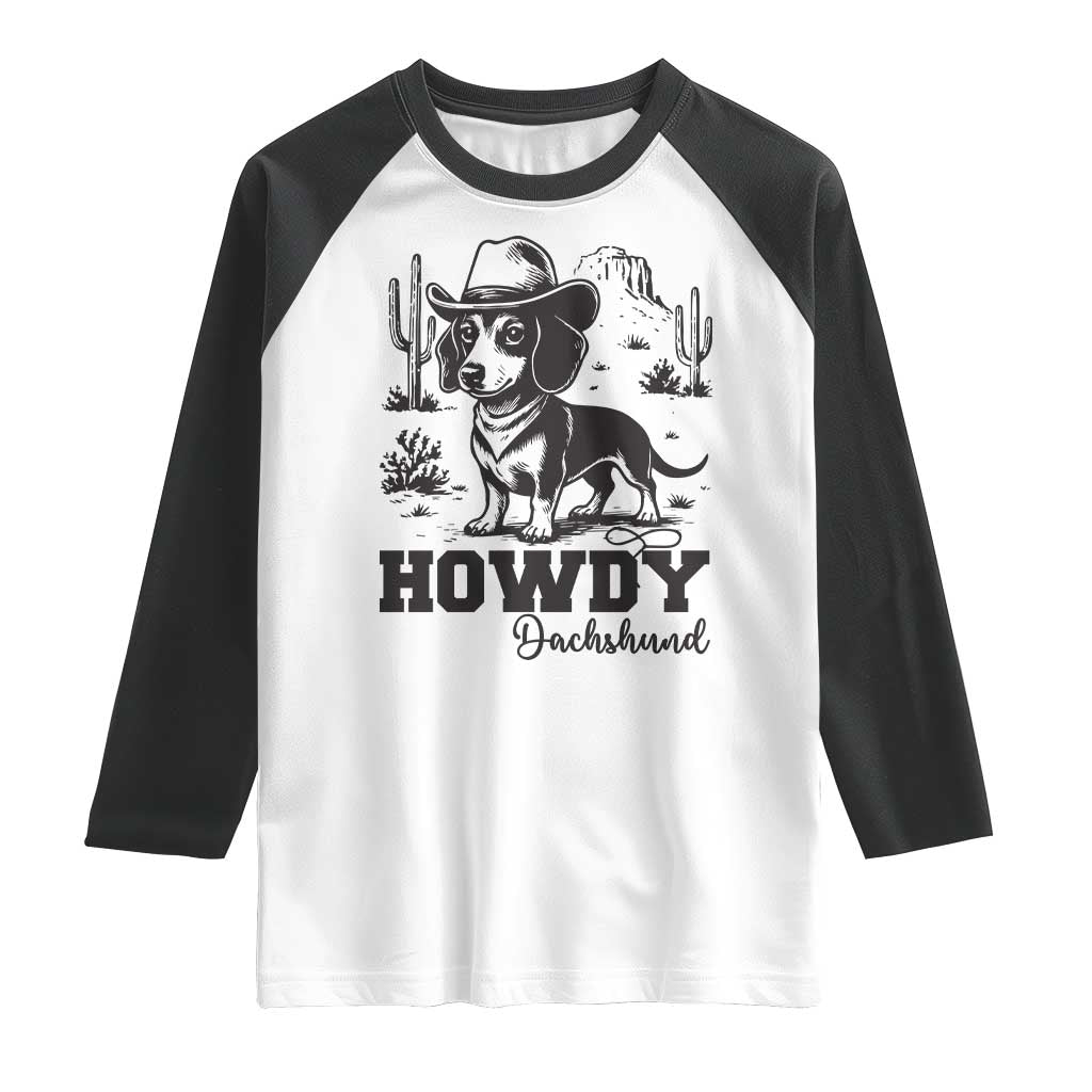 Funny Cowboy Dog Raglan Shirt Howdy Dachshund Vintage Western - Wonder Print Shop