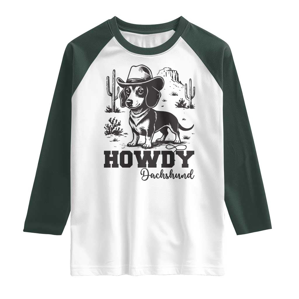 Funny Cowboy Dog Raglan Shirt Howdy Dachshund Vintage Western - Wonder Print Shop