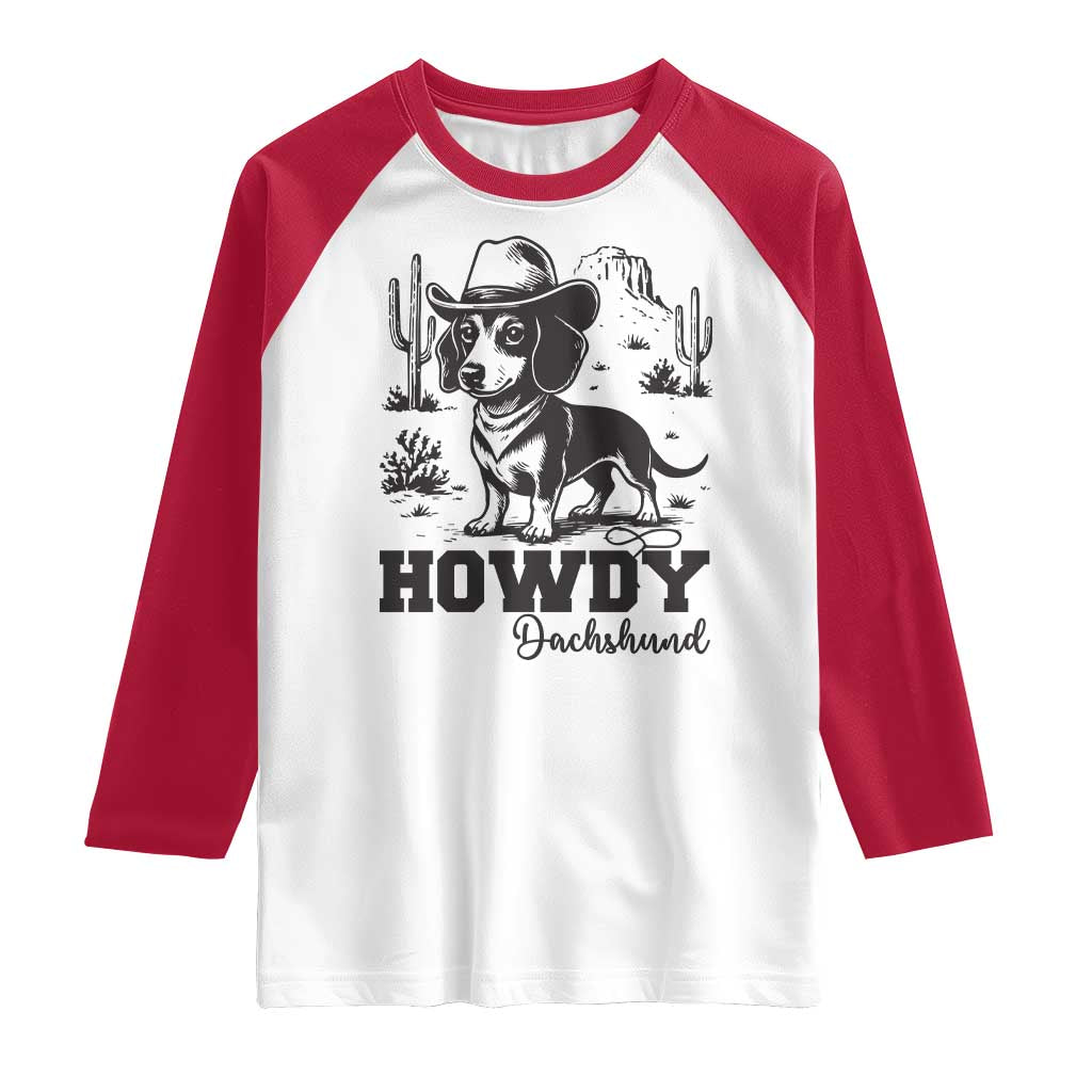 Funny Cowboy Dog Raglan Shirt Howdy Dachshund Vintage Western - Wonder Print Shop