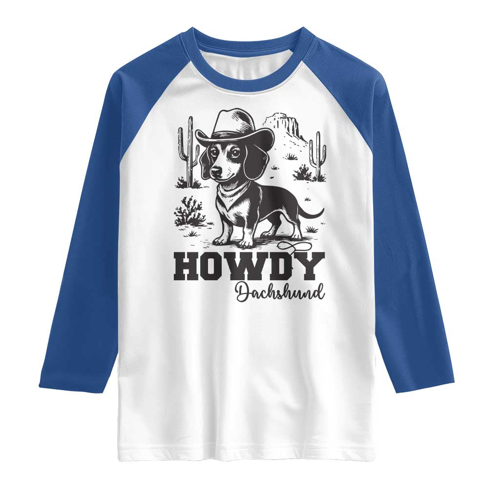 Funny Cowboy Dog Raglan Shirt Howdy Dachshund Vintage Western - Wonder Print Shop