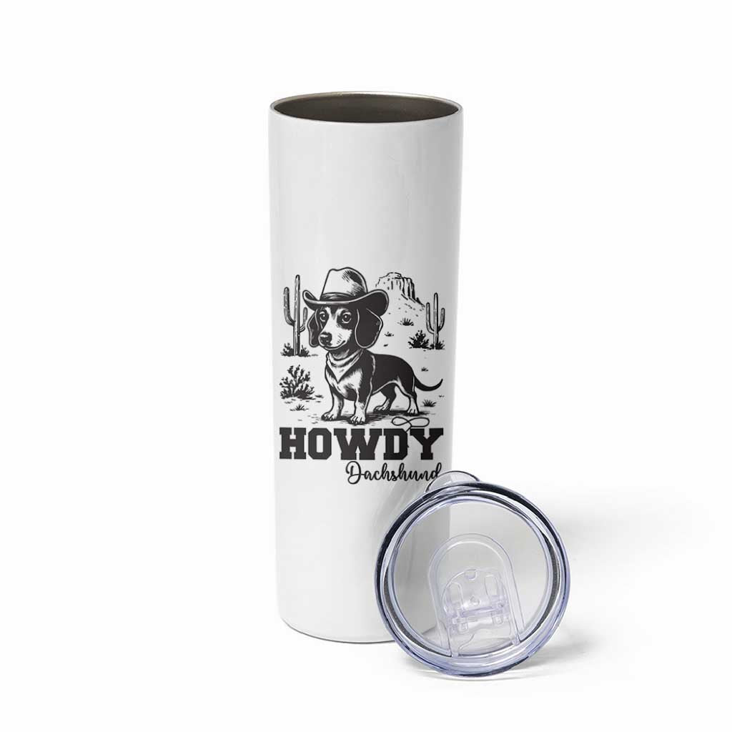 Funny Cowboy Dog Skinny Tumbler Howdy Dachshund Vintage Western