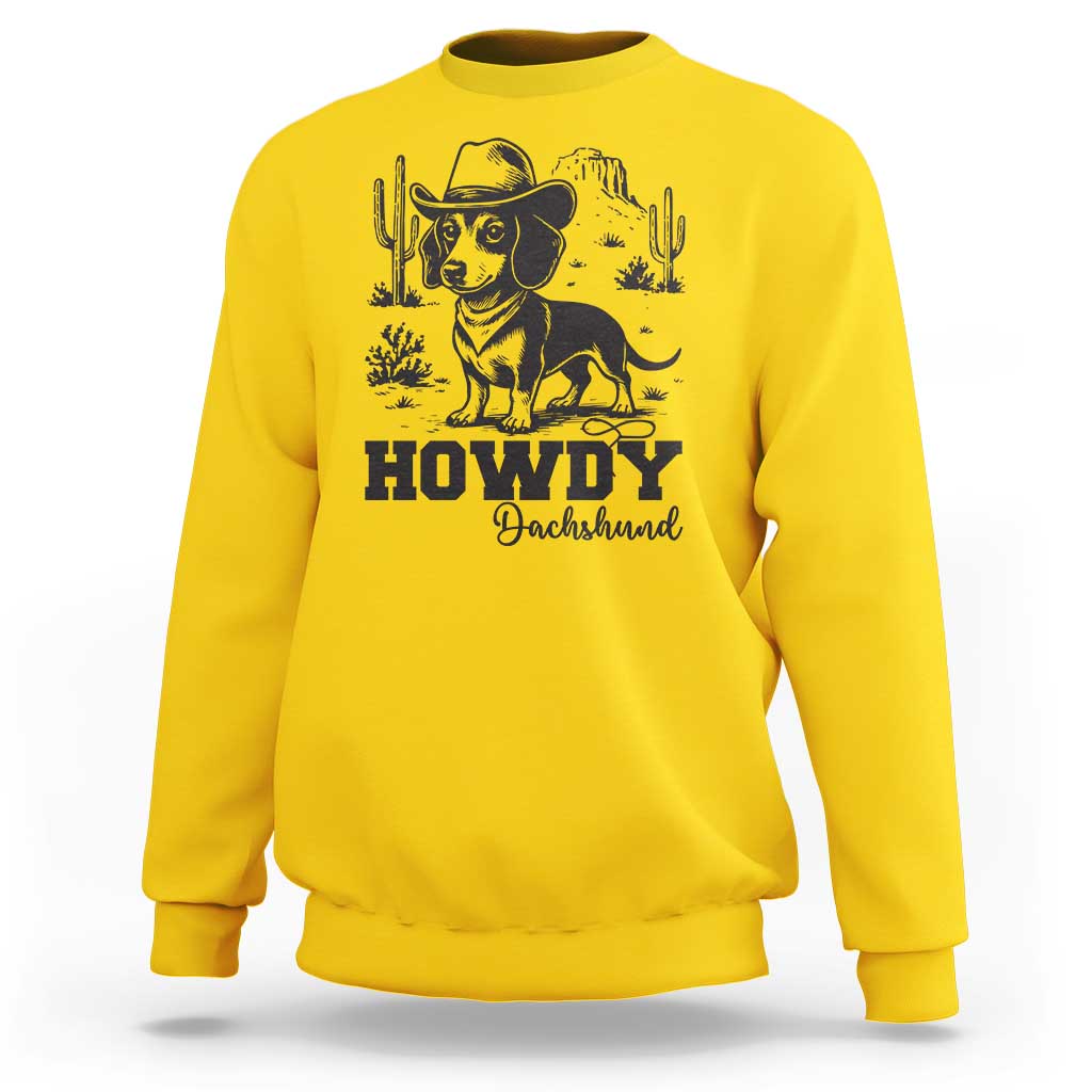 Funny Cowboy Dog Sweatshirt Howdy Dachshund Vintage Western - Wonder Print Shop