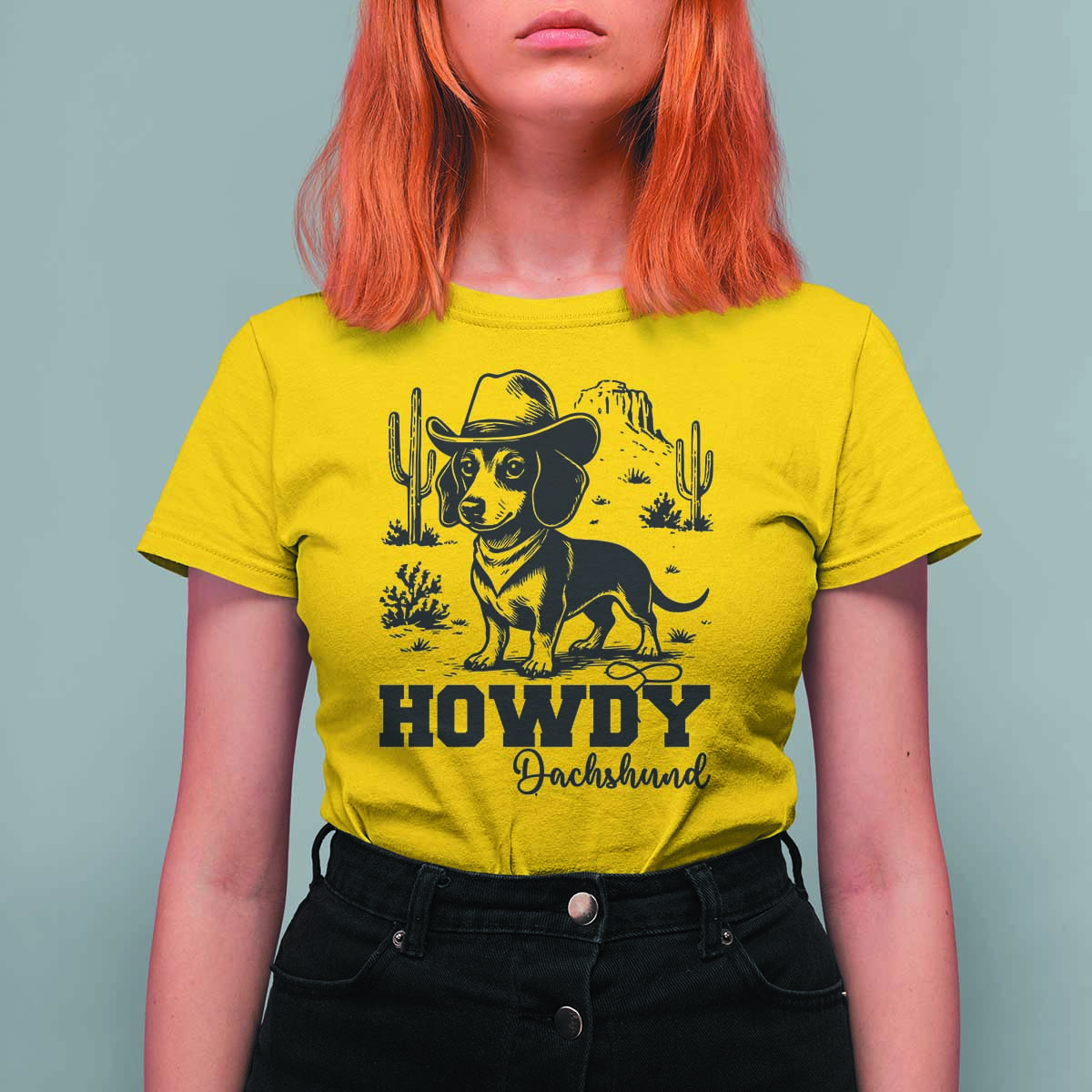 Funny Cowboy Dog T Shirt For Women Howdy Dachshund Vintage Western - Wonder Print Shop