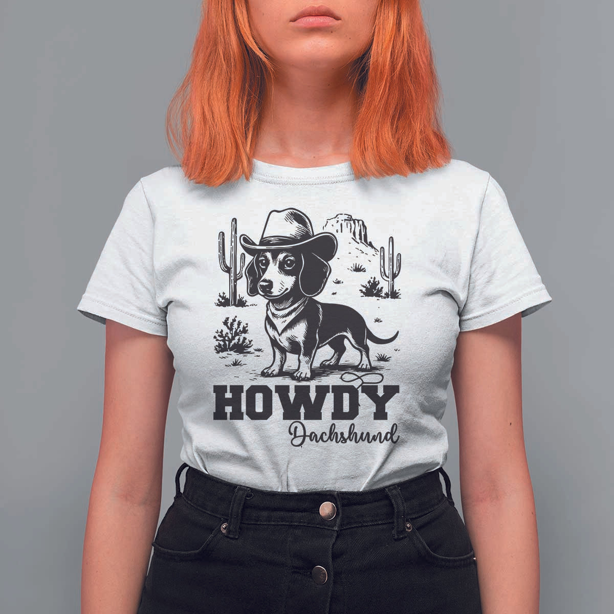Funny Cowboy Dog T Shirt For Women Howdy Dachshund Vintage Western - Wonder Print Shop