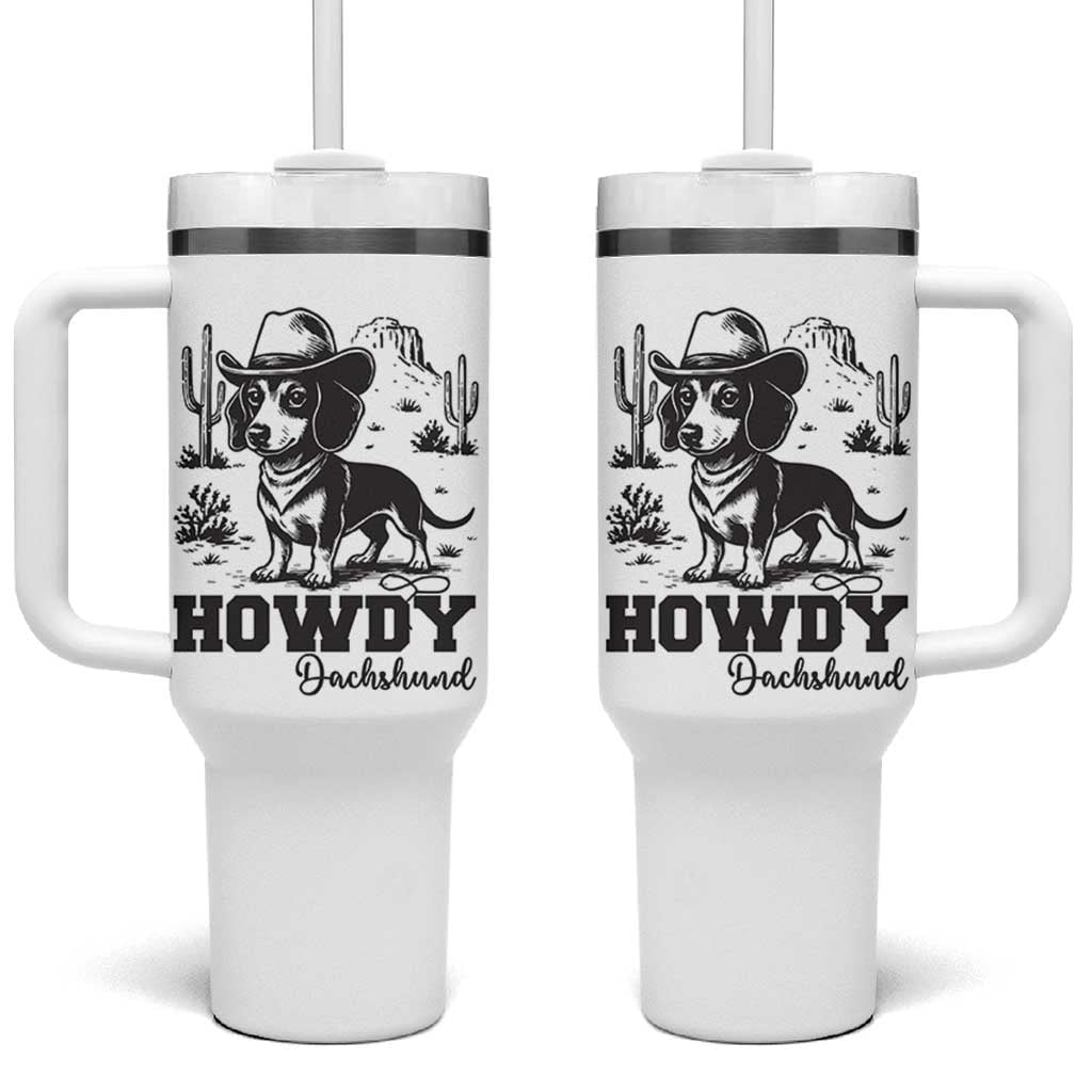 Funny Cowboy Dog Tumbler With Handle Howdy Dachshund Vintage Western