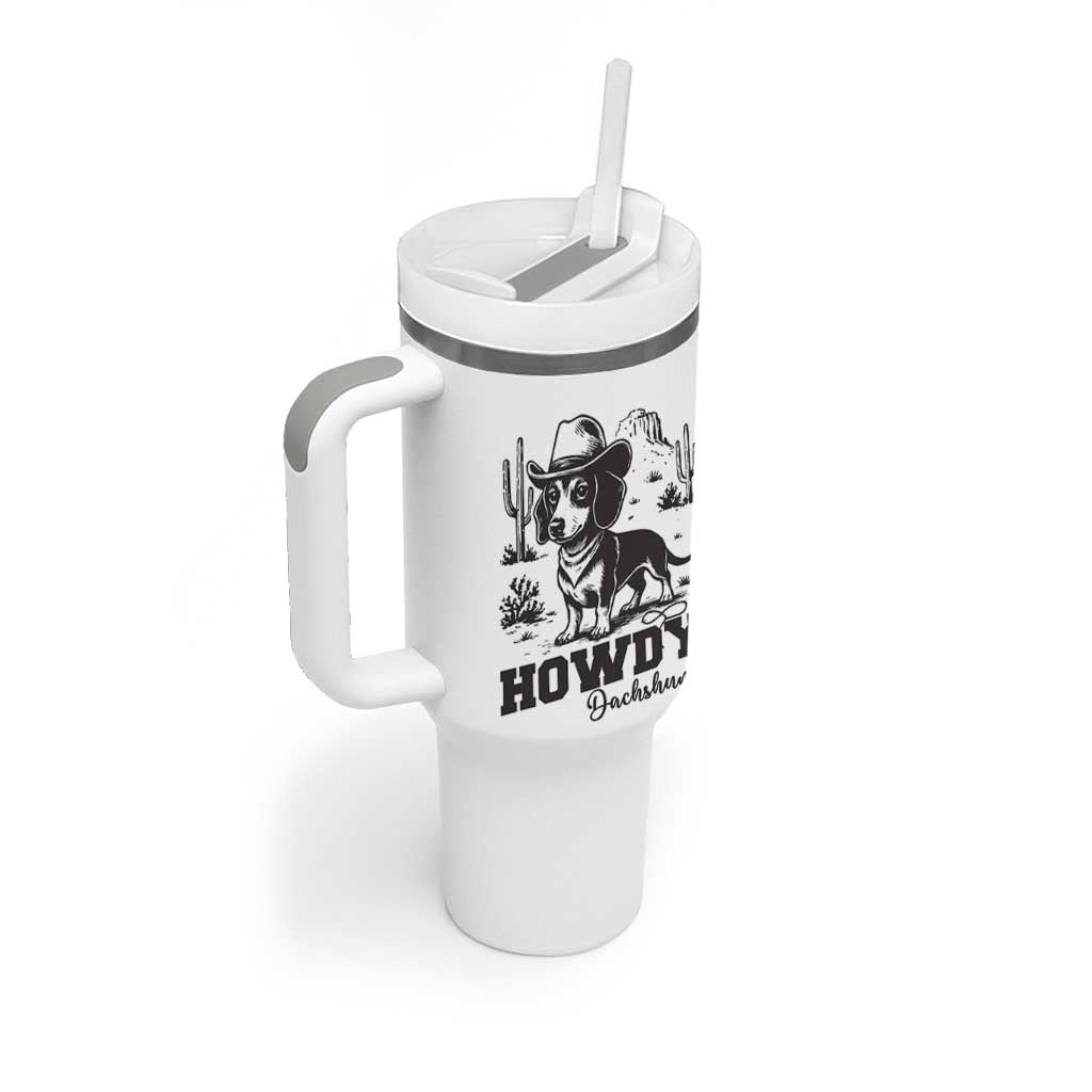 Funny Cowboy Dog Tumbler With Handle Howdy Dachshund Vintage Western