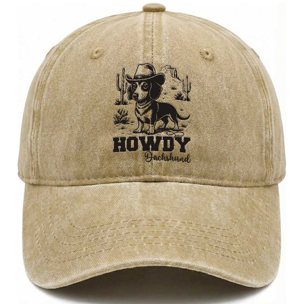 Funny Cowboy Dog Washed Cotton Baseball Cap Howdy Dachshund Vintage Western