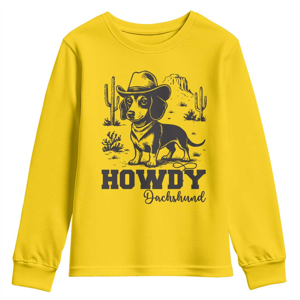 Funny Cowboy Dog Youth Sweatshirt Howdy Dachshund Vintage Western - Wonder Print Shop