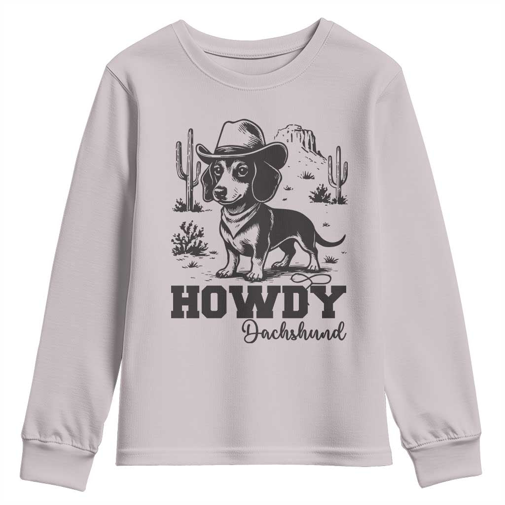 Funny Cowboy Dog Youth Sweatshirt Howdy Dachshund Vintage Western - Wonder Print Shop