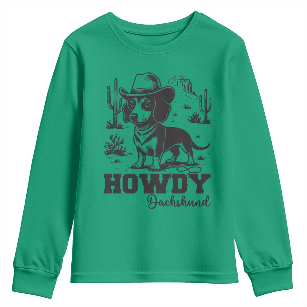 Funny Cowboy Dog Youth Sweatshirt Howdy Dachshund Vintage Western - Wonder Print Shop