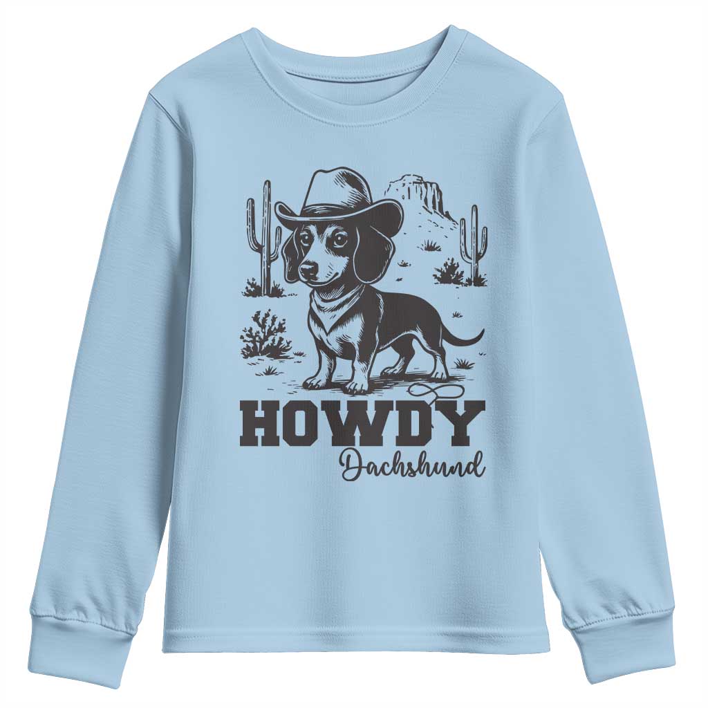 Funny Cowboy Dog Youth Sweatshirt Howdy Dachshund Vintage Western - Wonder Print Shop