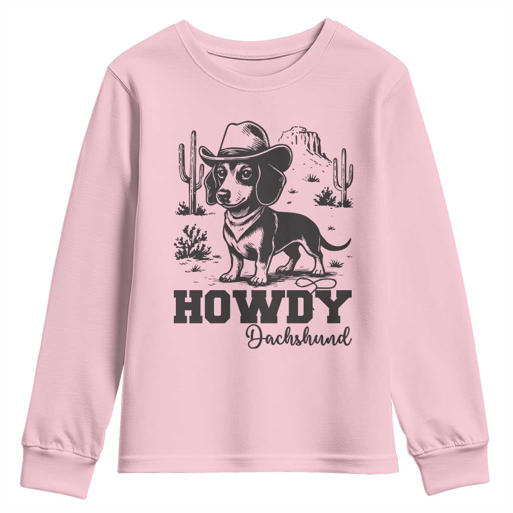 Funny Cowboy Dog Youth Sweatshirt Howdy Dachshund Vintage Western - Wonder Print Shop