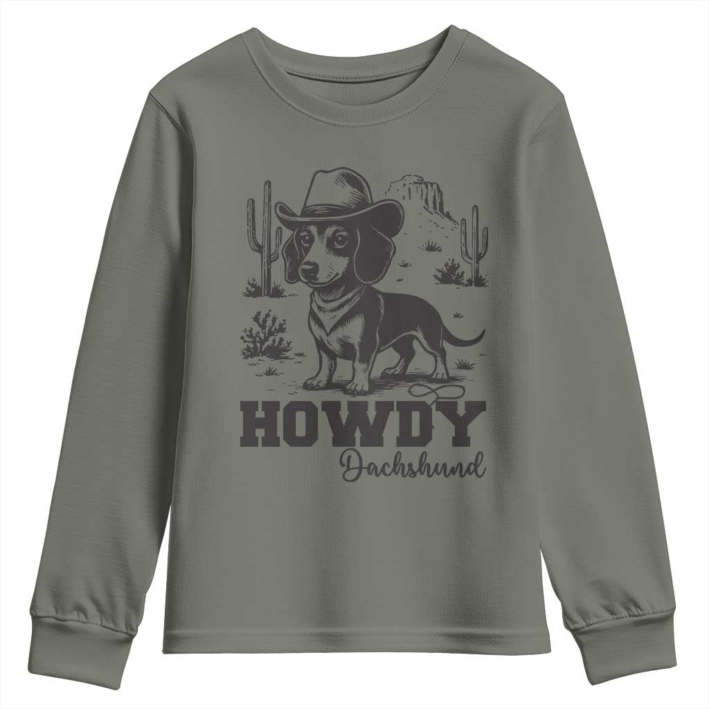 Funny Cowboy Dog Youth Sweatshirt Howdy Dachshund Vintage Western - Wonder Print Shop