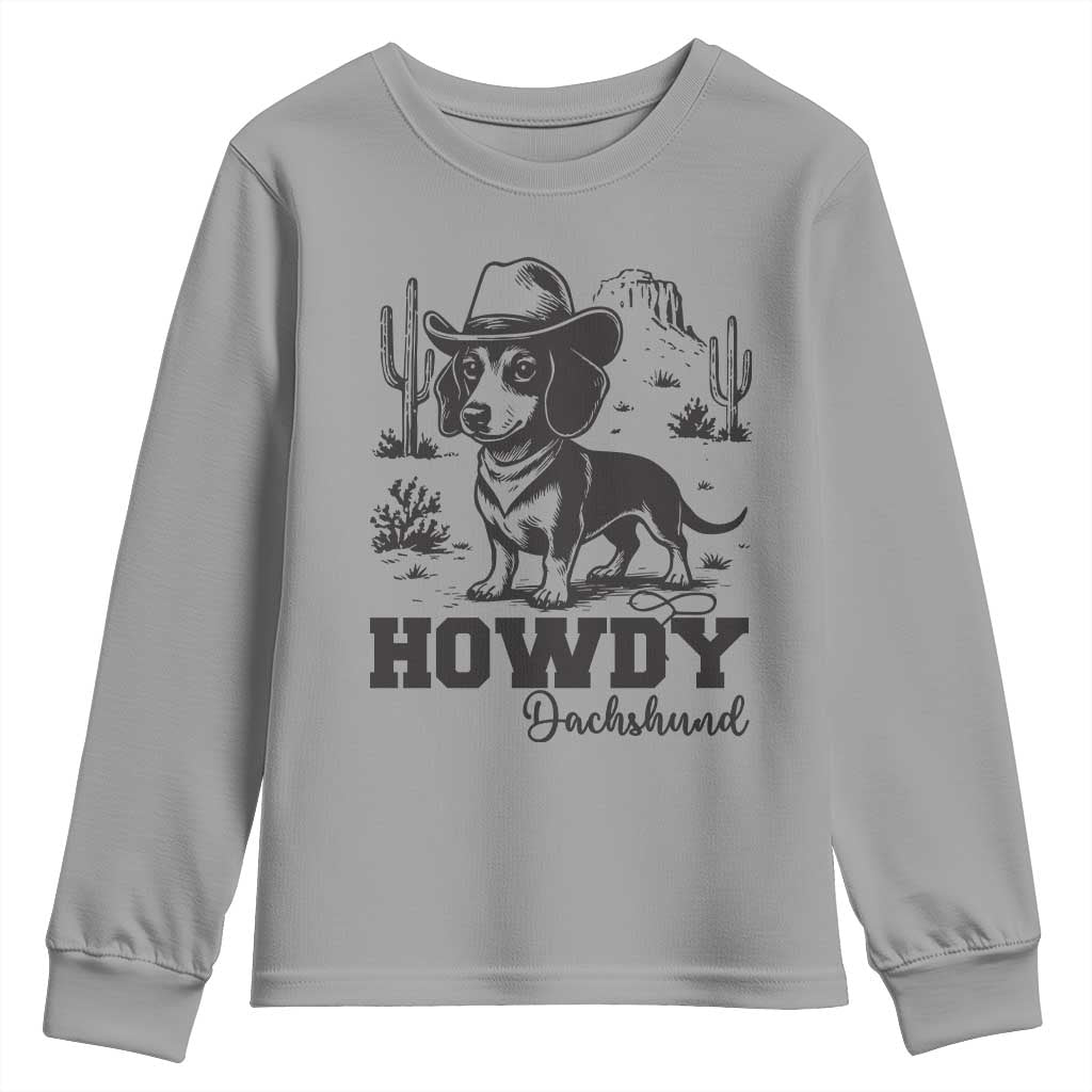Funny Cowboy Dog Youth Sweatshirt Howdy Dachshund Vintage Western - Wonder Print Shop