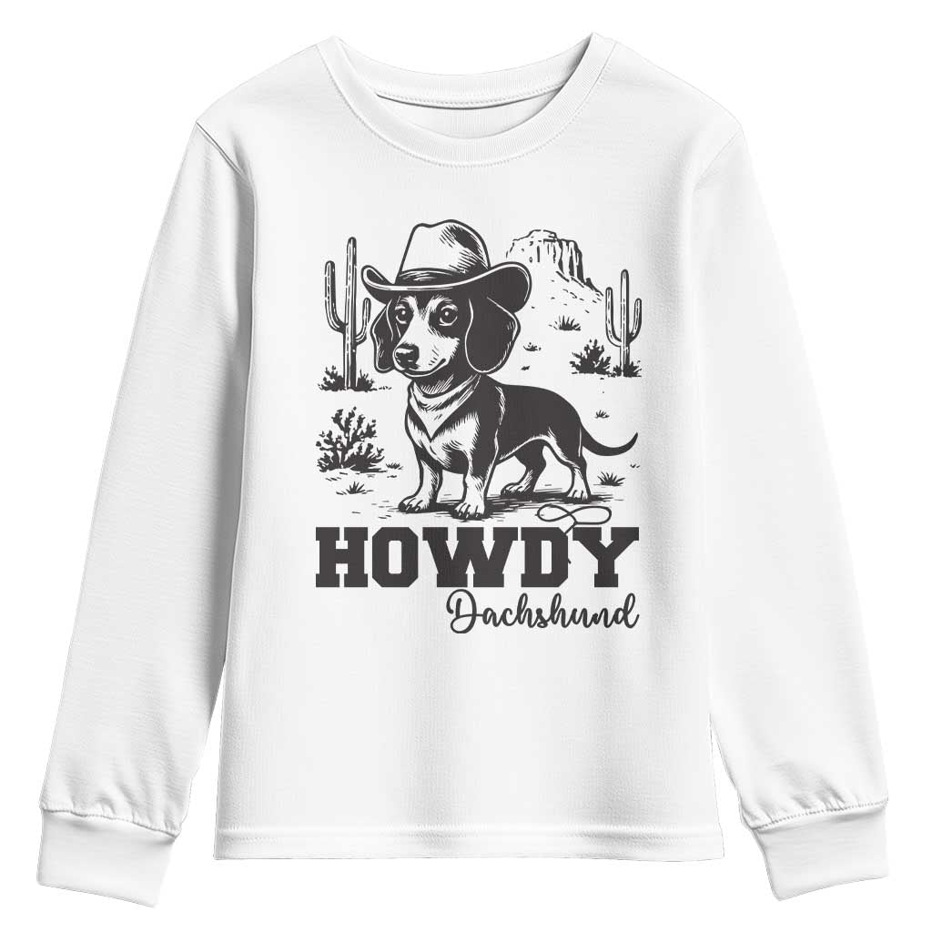 Funny Cowboy Dog Youth Sweatshirt Howdy Dachshund Vintage Western - Wonder Print Shop