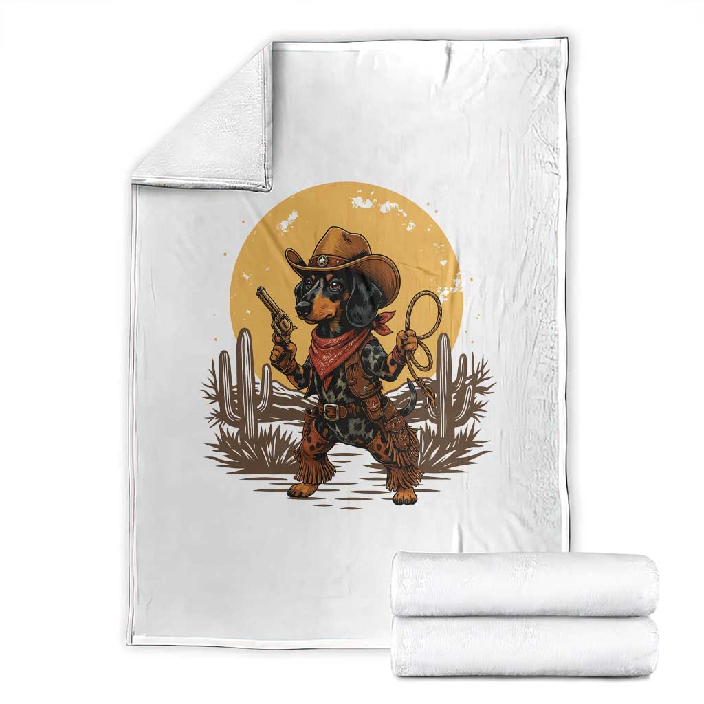 Funny Dachshund Cowboy Throw Blanket Western Wiener Dog - Wonder Print Shop