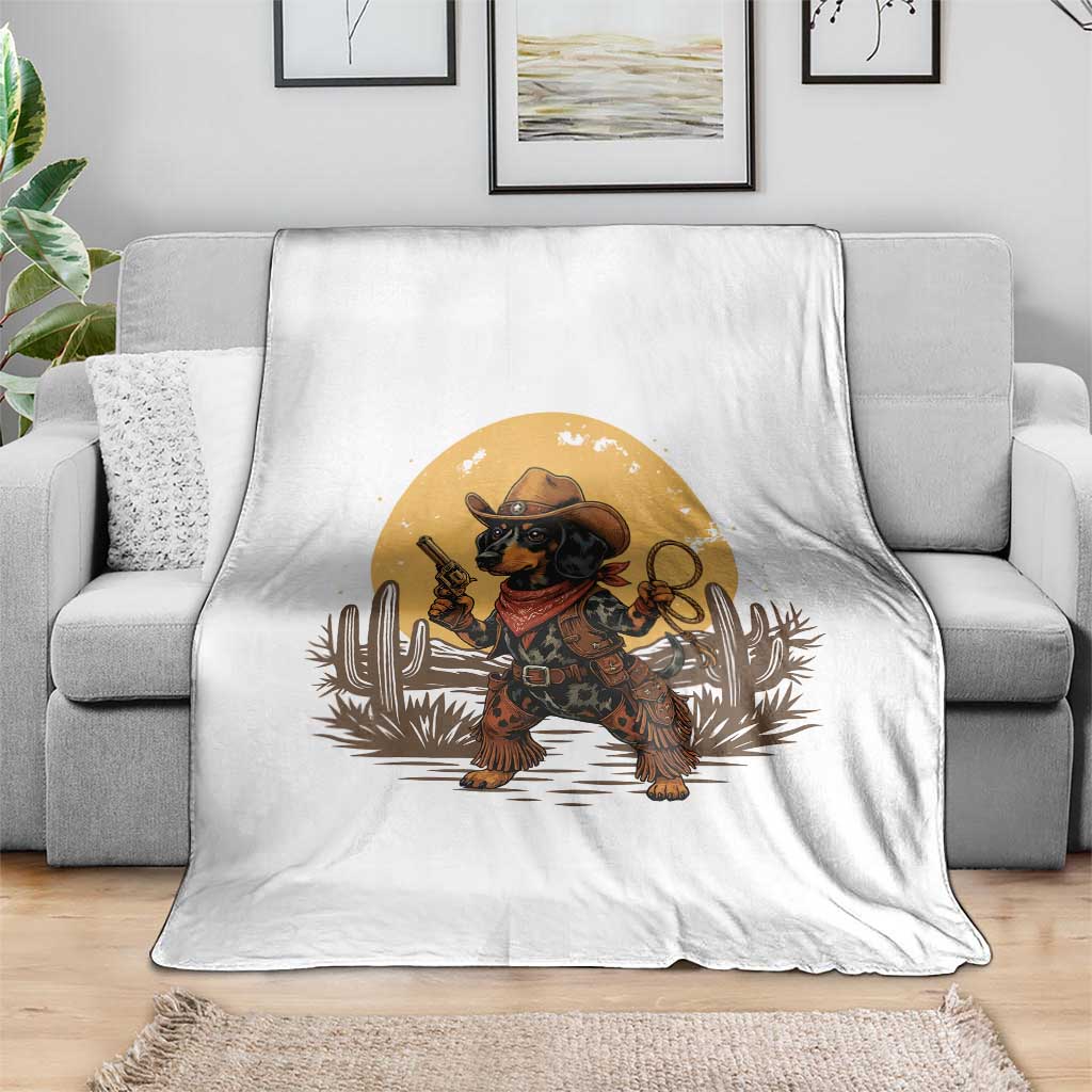 Funny Dachshund Cowboy Throw Blanket Western Wiener Dog - Wonder Print Shop