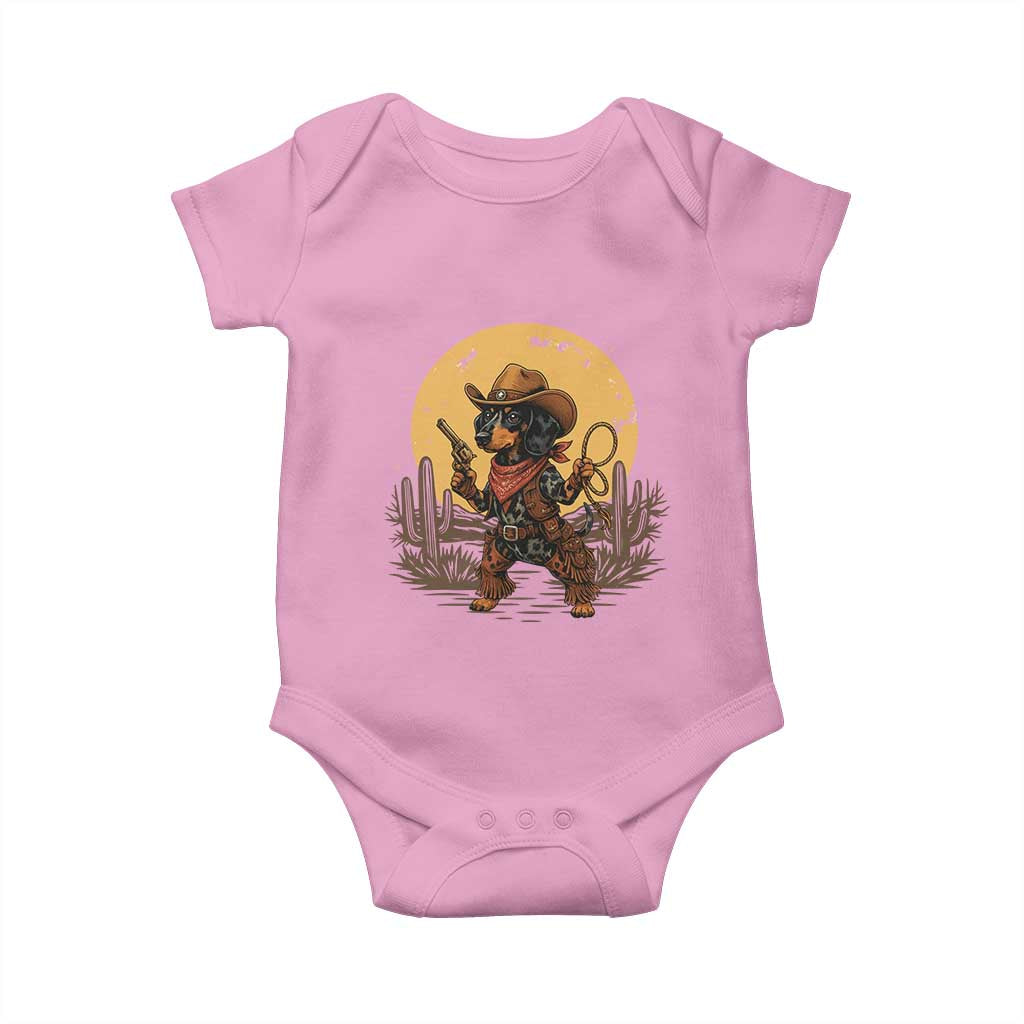 Funny Dachshund Cowboy Baby Onesie Western Wiener Dog - Wonder Print Shop