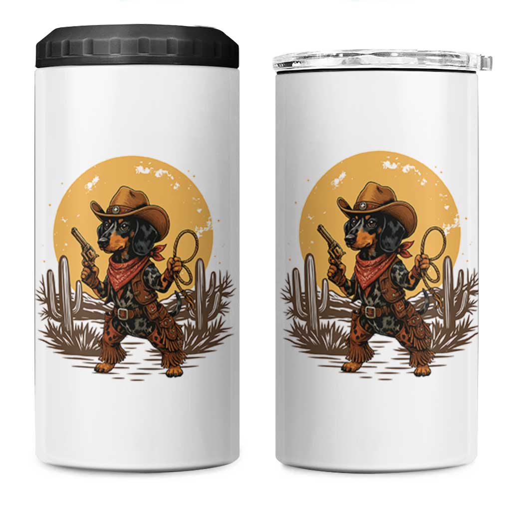 Funny Dachshund Cowboy 4 in 1 Can Cooler Tumbler Western Wiener Dog