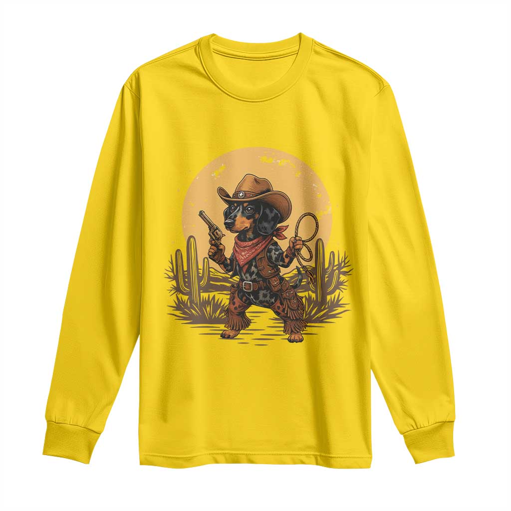 Funny Dachshund Cowboy Long Sleeve Shirt Western Wiener Dog - Wonder Print Shop