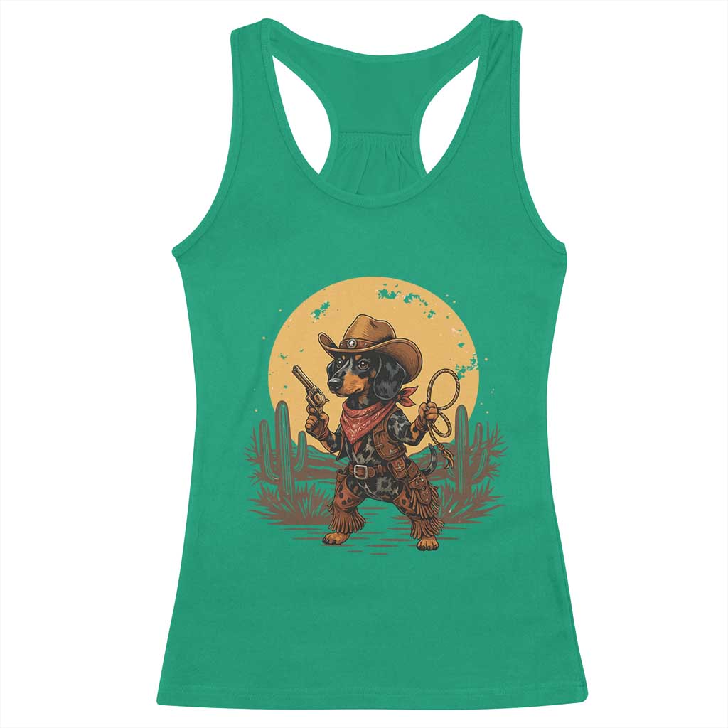 Funny Dachshund Cowboy Racerback Tank Top Western Wiener Dog - Wonder Print Shop