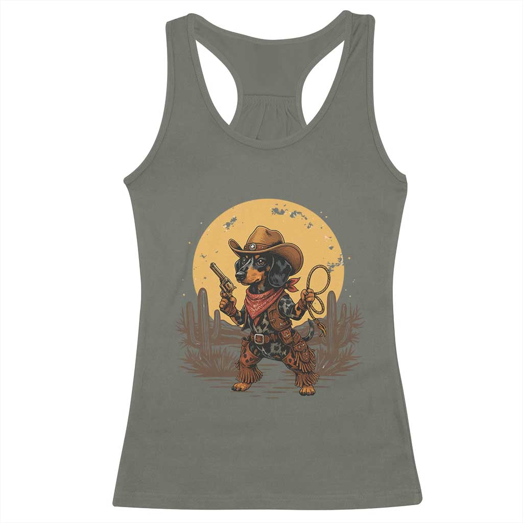Funny Dachshund Cowboy Racerback Tank Top Western Wiener Dog - Wonder Print Shop