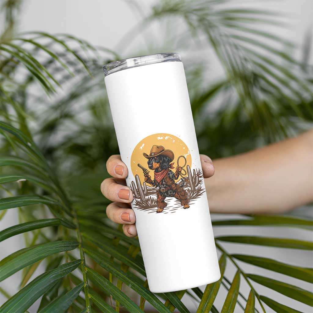 Funny Dachshund Cowboy Skinny Tumbler Western Wiener Dog
