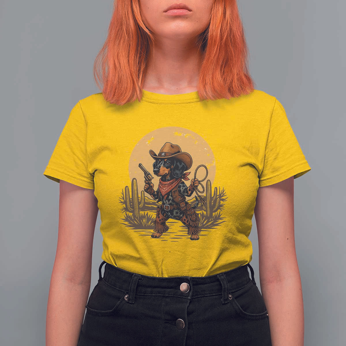 Funny Dachshund Cowboy T Shirt For Women Western Wiener Dog - Wonder Print Shop
