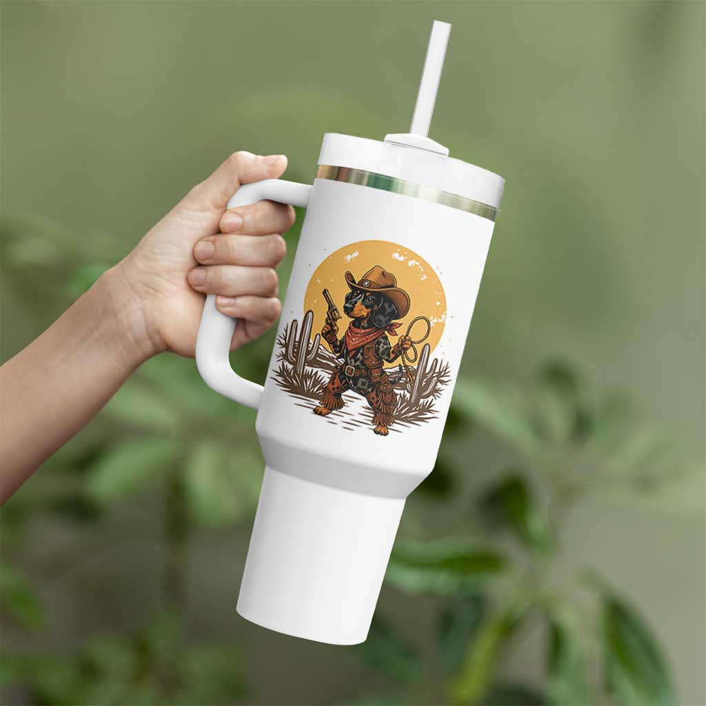 Funny Dachshund Cowboy Tumbler With Handle Western Wiener Dog