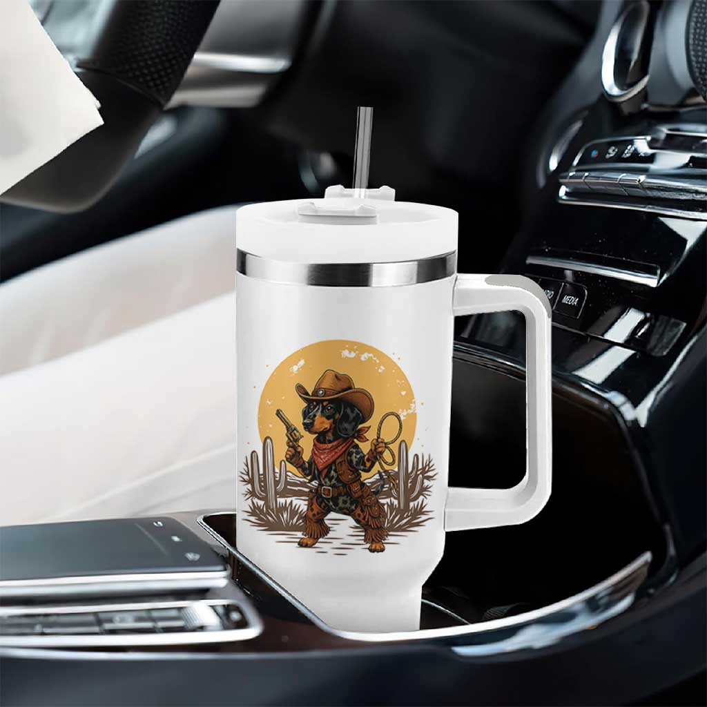 Funny Dachshund Cowboy Tumbler With Handle Western Wiener Dog