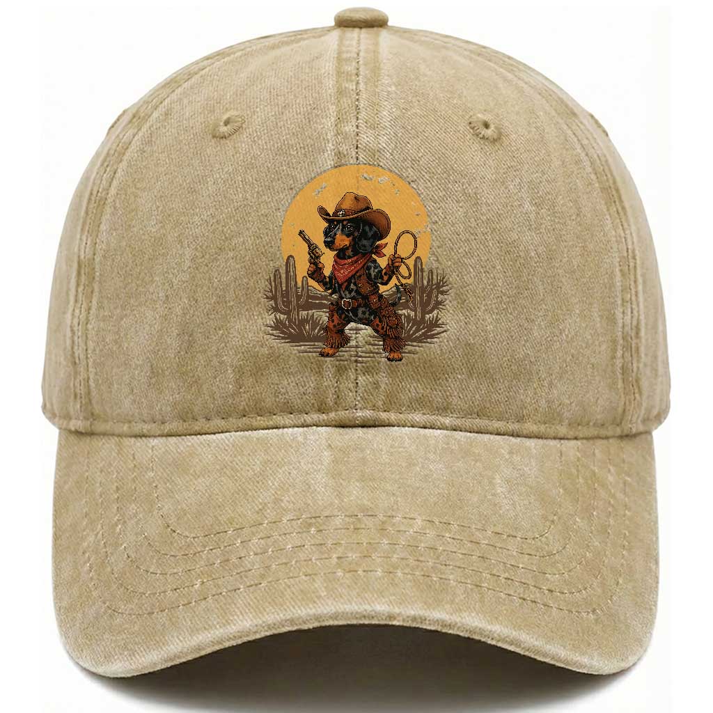 Funny Dachshund Cowboy Washed Cotton Baseball Cap Western Wiener Dog