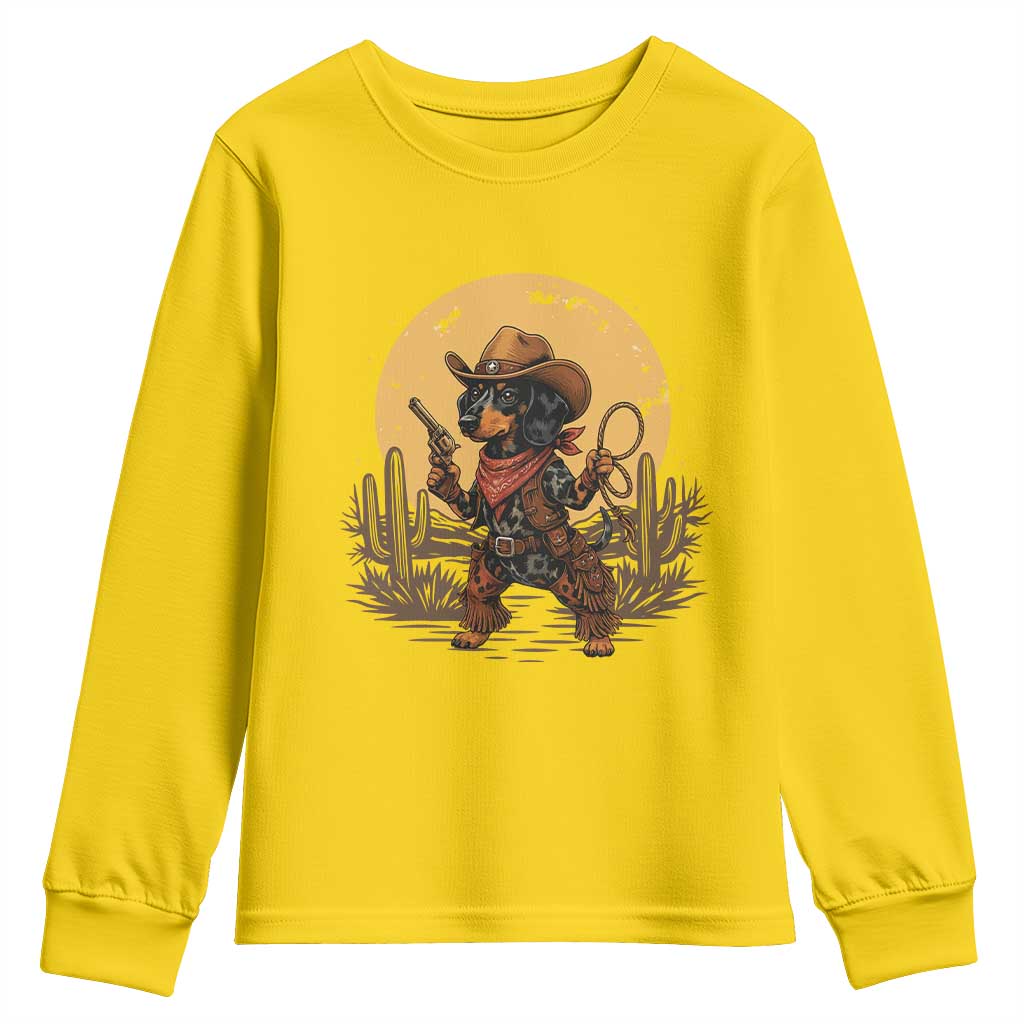 Funny Dachshund Cowboy Youth Sweatshirt Western Wiener Dog - Wonder Print Shop