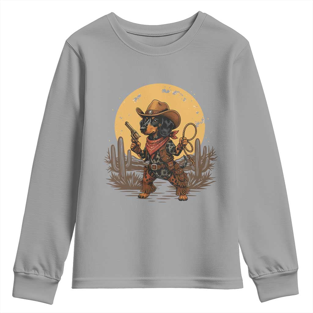 Funny Dachshund Cowboy Youth Sweatshirt Western Wiener Dog - Wonder Print Shop