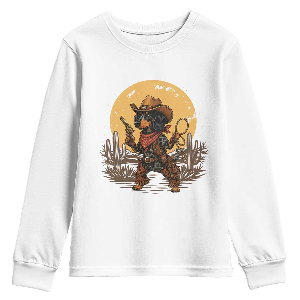 Funny Dachshund Cowboy Youth Sweatshirt Western Wiener Dog - Wonder Print Shop