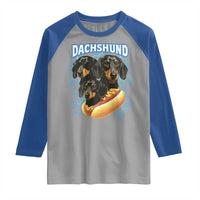 Dog Meme Raglan Shirt Funny Dachshund Dog In A Hot Dog Costume - Wonder Print Shop