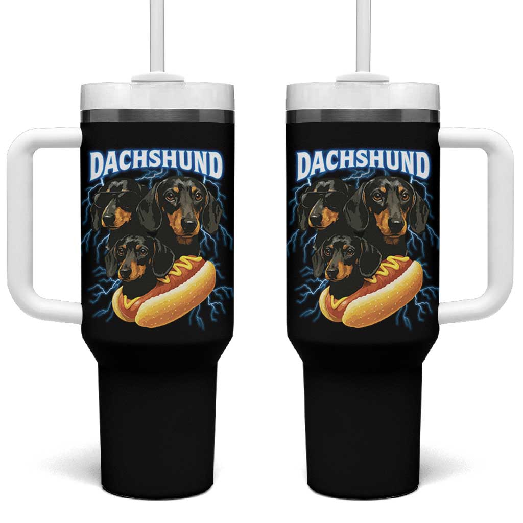 Dog Meme Tumbler With Handle Funny Dachshund Dog In A Hot Dog Costume