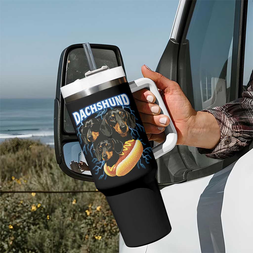 Dog Meme Tumbler With Handle Funny Dachshund Dog In A Hot Dog Costume