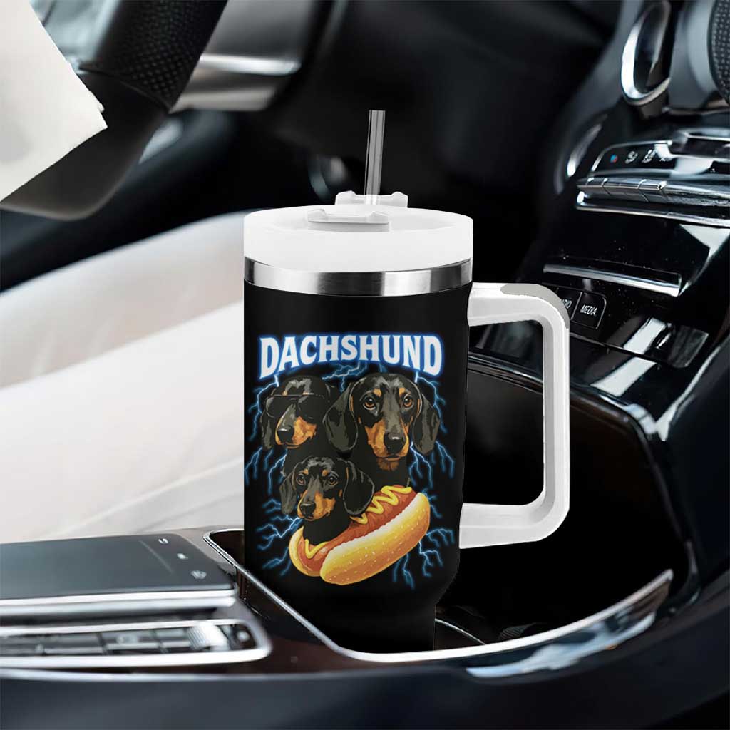 Dog Meme Tumbler With Handle Funny Dachshund Dog In A Hot Dog Costume