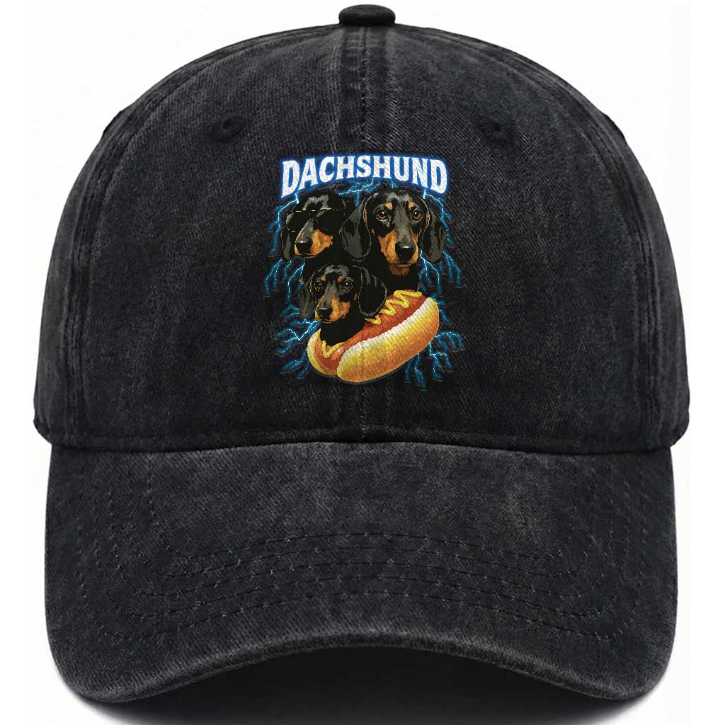 Dog Meme Washed Cotton Baseball Cap Funny Dachshund Dog In A Hot Dog Costume