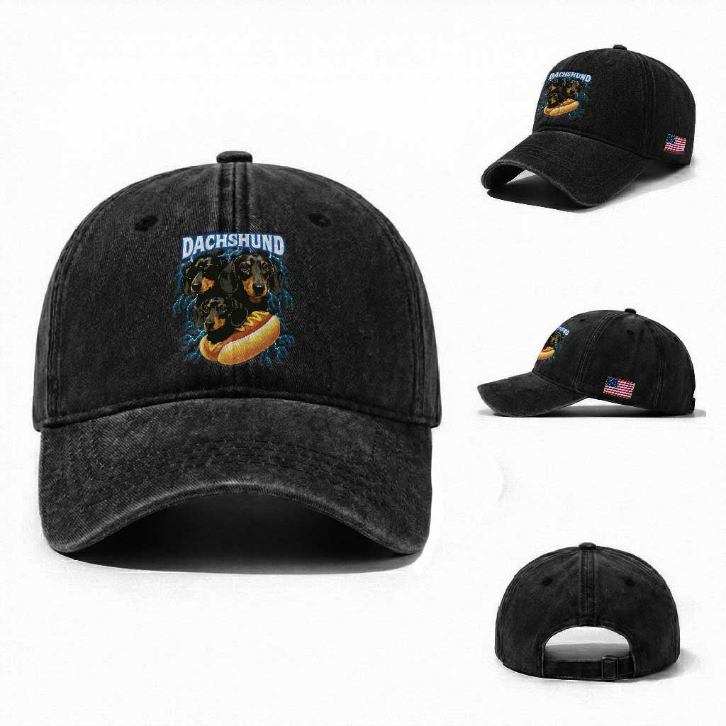 Dog Meme Washed Cotton Baseball Cap Funny Dachshund Dog In A Hot Dog Costume