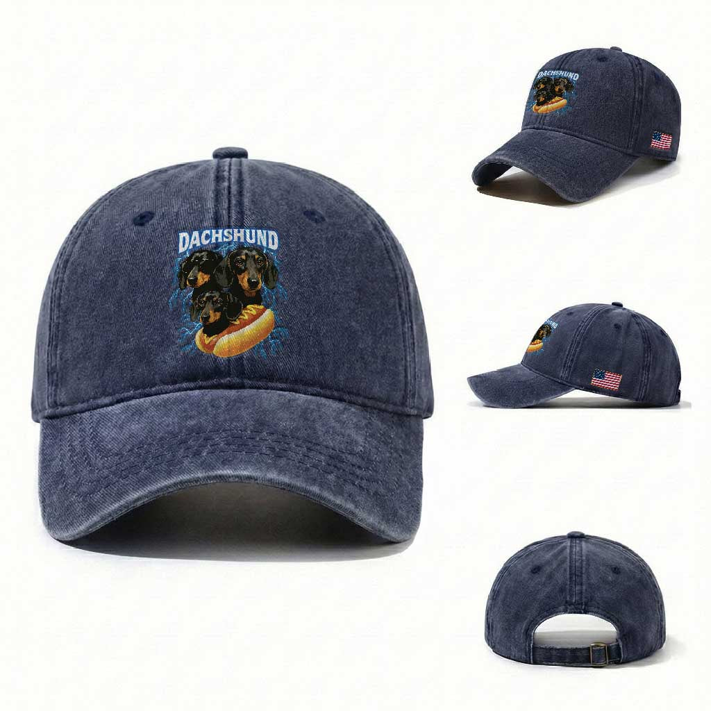 Dog Meme Washed Cotton Baseball Cap Funny Dachshund Dog In A Hot Dog Costume