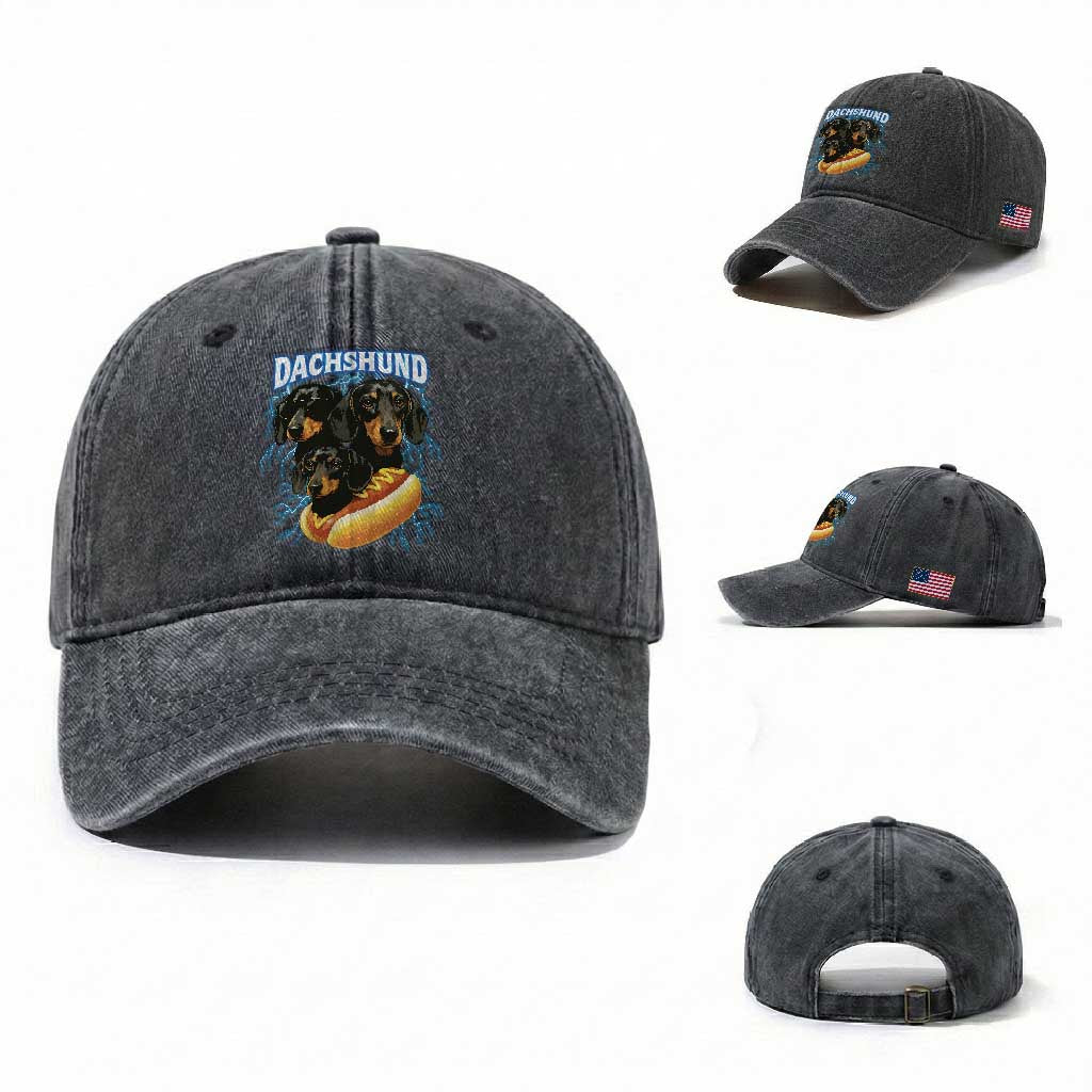 Dog Meme Washed Cotton Baseball Cap Funny Dachshund Dog In A Hot Dog Costume