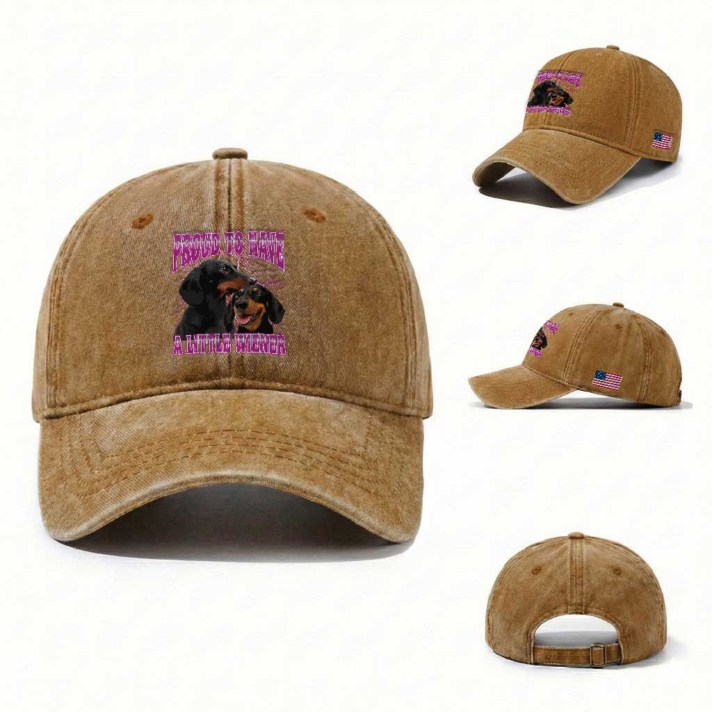Funny Dachshund Dog Meme Washed Cotton Baseball Cap Proud To Have A Little Wiener