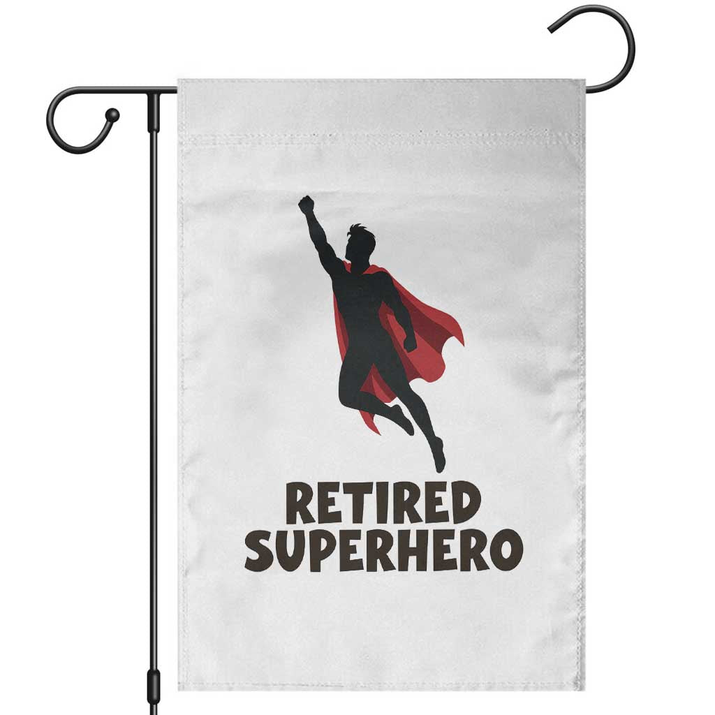 Retired Superhero Retirement Gift Garden Flag Flying Red Cape Silhouette Graphic