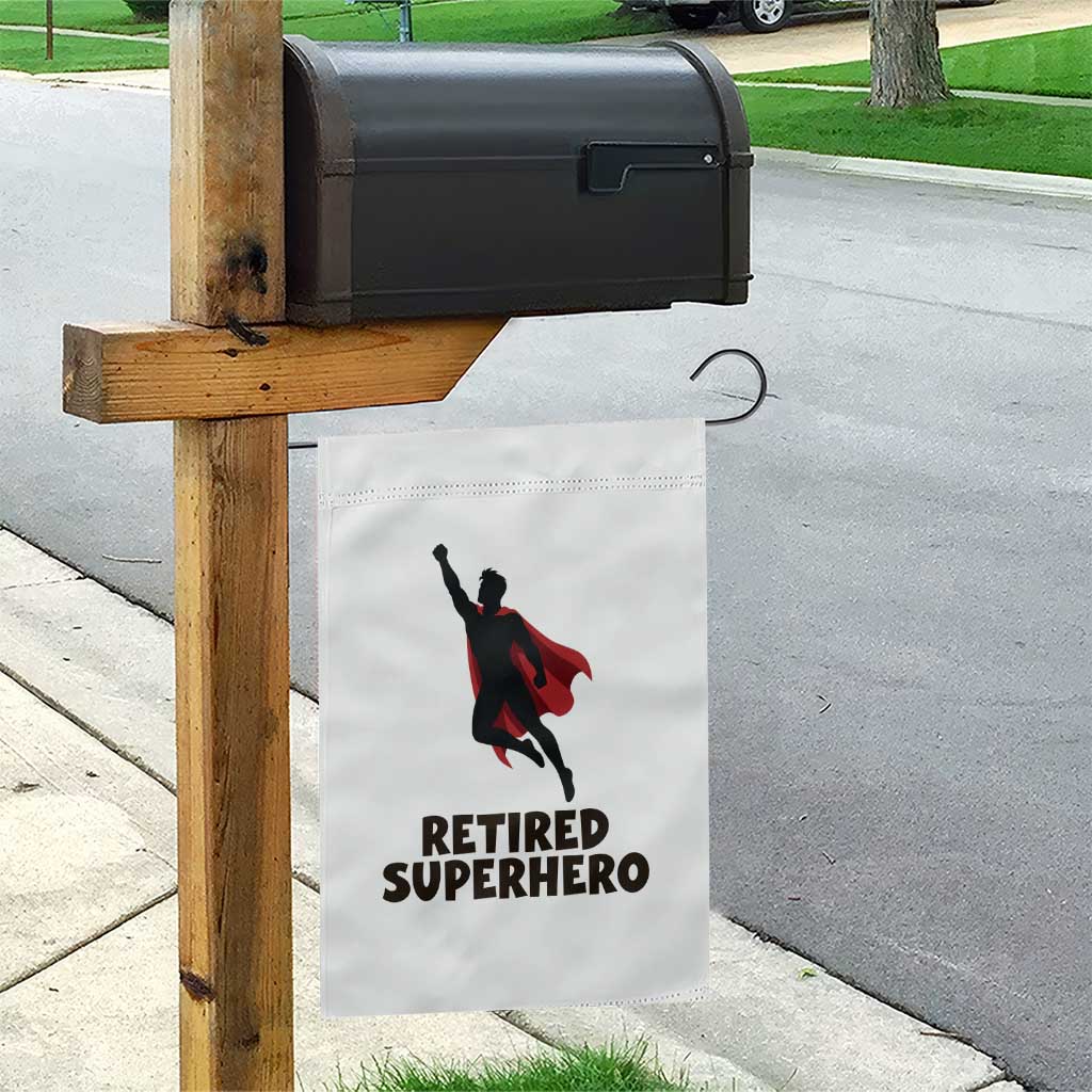 Retired Superhero Retirement Gift Garden Flag Flying Red Cape Silhouette Graphic