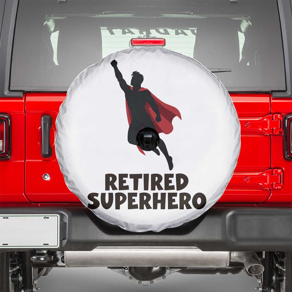 Retired Superhero Retirement Gift Spare Tire Cover Flying Red Cape Silhouette Graphic