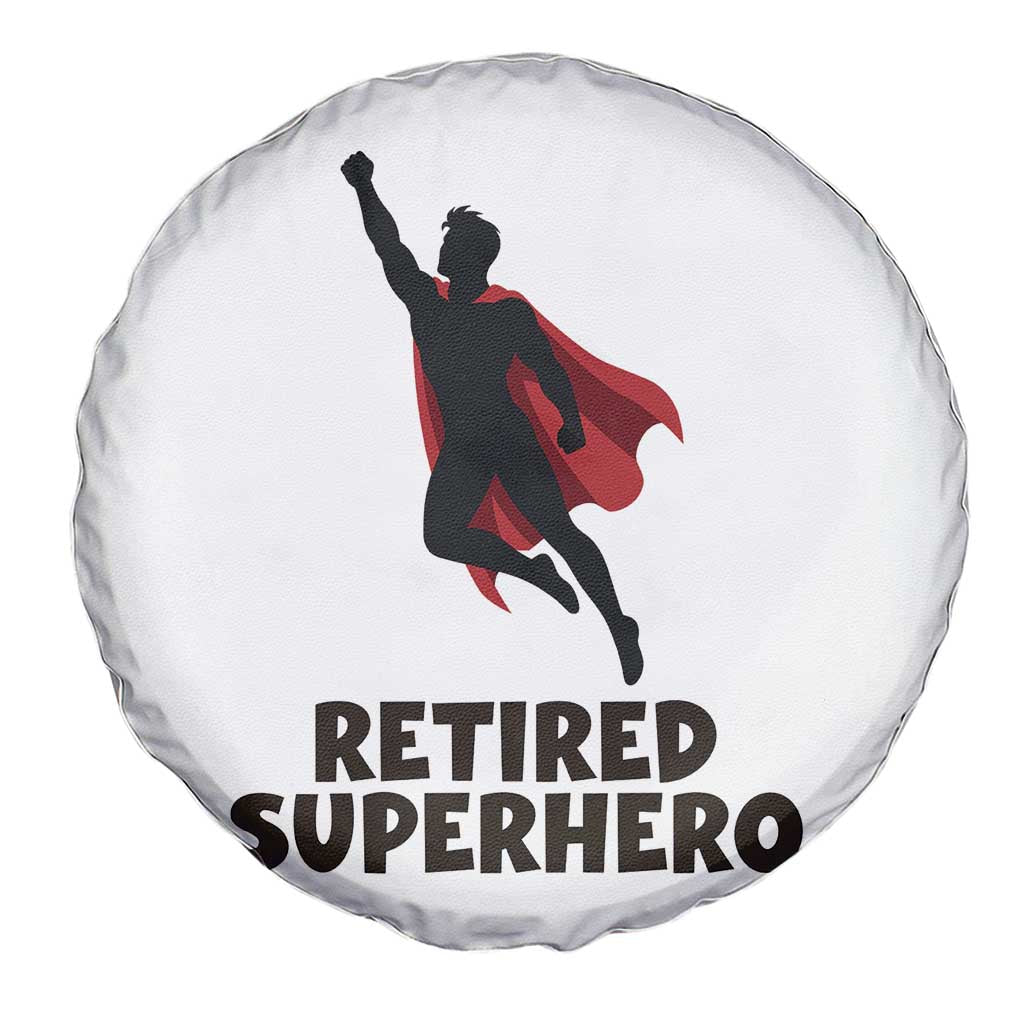 Retired Superhero Retirement Gift Spare Tire Cover Flying Red Cape Silhouette Graphic