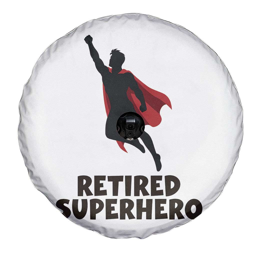 Retired Superhero Retirement Gift Spare Tire Cover Flying Red Cape Silhouette Graphic