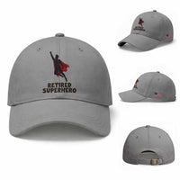 Retired Superhero Retirement Gift Baseball Cap Flying Red Cape Silhouette Graphic